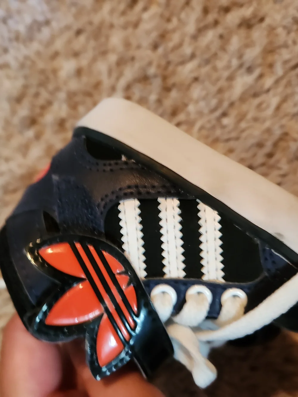 adidas Kids Black and White High-Top Sneakers with Orange Accent